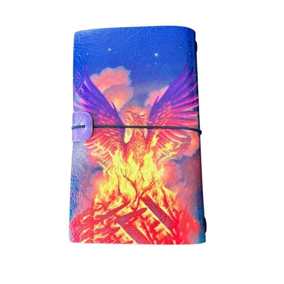 Phoenix Rising From the Ashes Faux Leather Reusable Travelers Notebook 8x4.5” - Picture 2 of 8